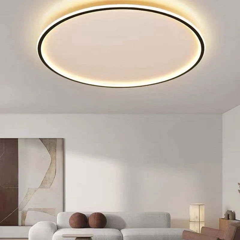 Round LED ring flush ceiling light, 50cm, Black, Warm White