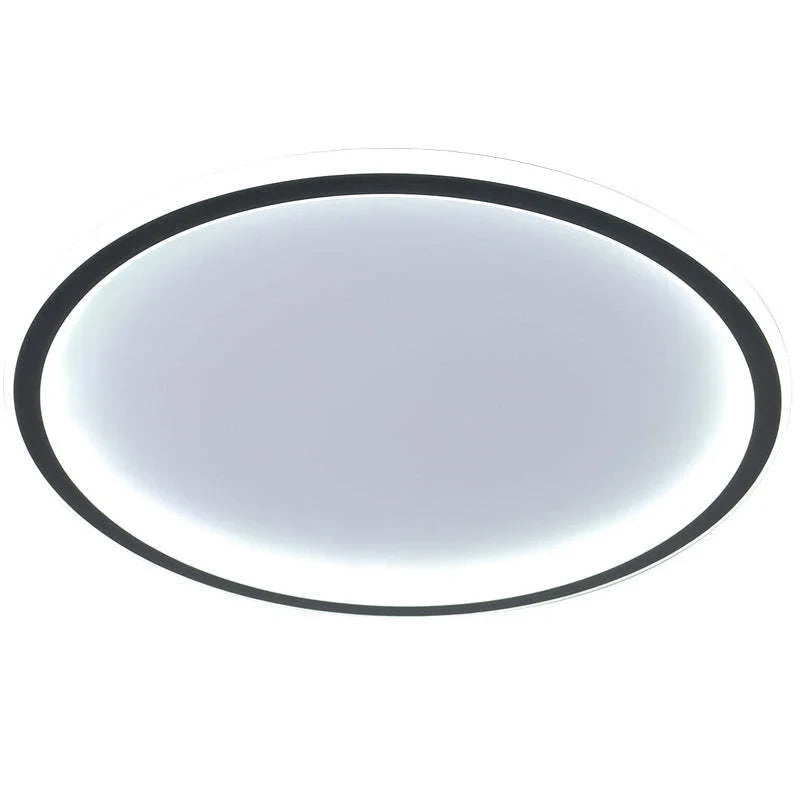 Round LED ring flush ceiling light, in black, lit