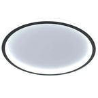 Round LED ring flush ceiling light, in black, lit