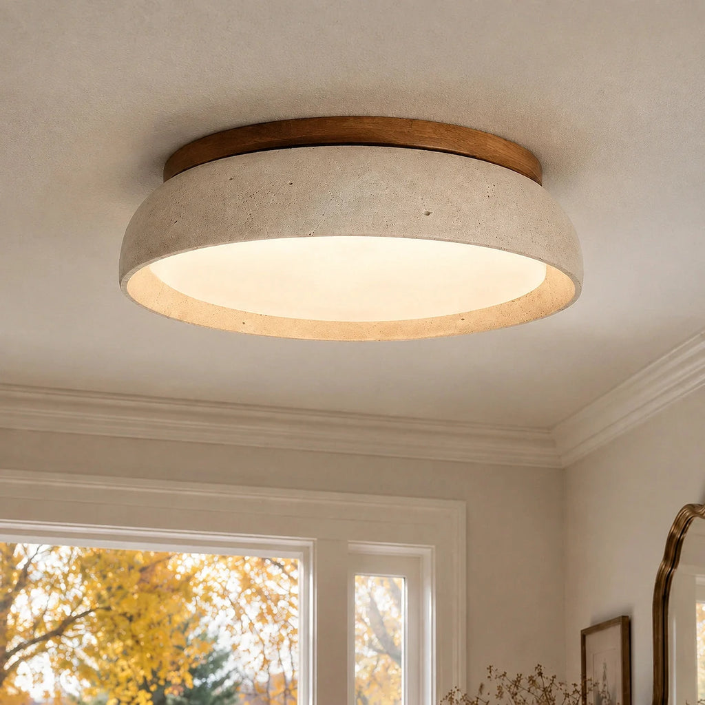 Round travertine flush ceiling light