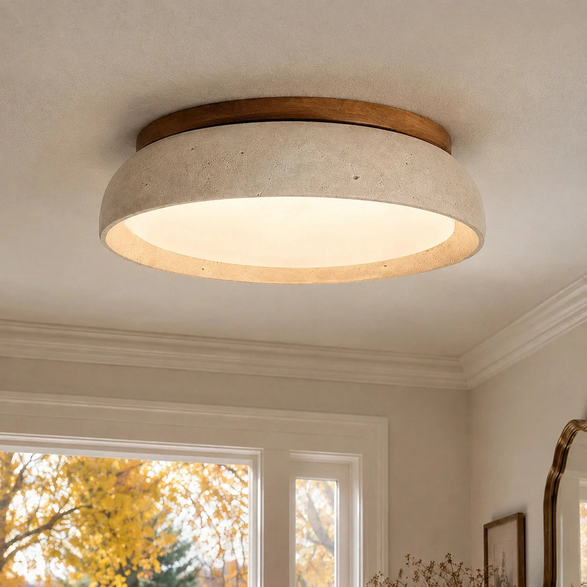 Round travertine flush ceiling light