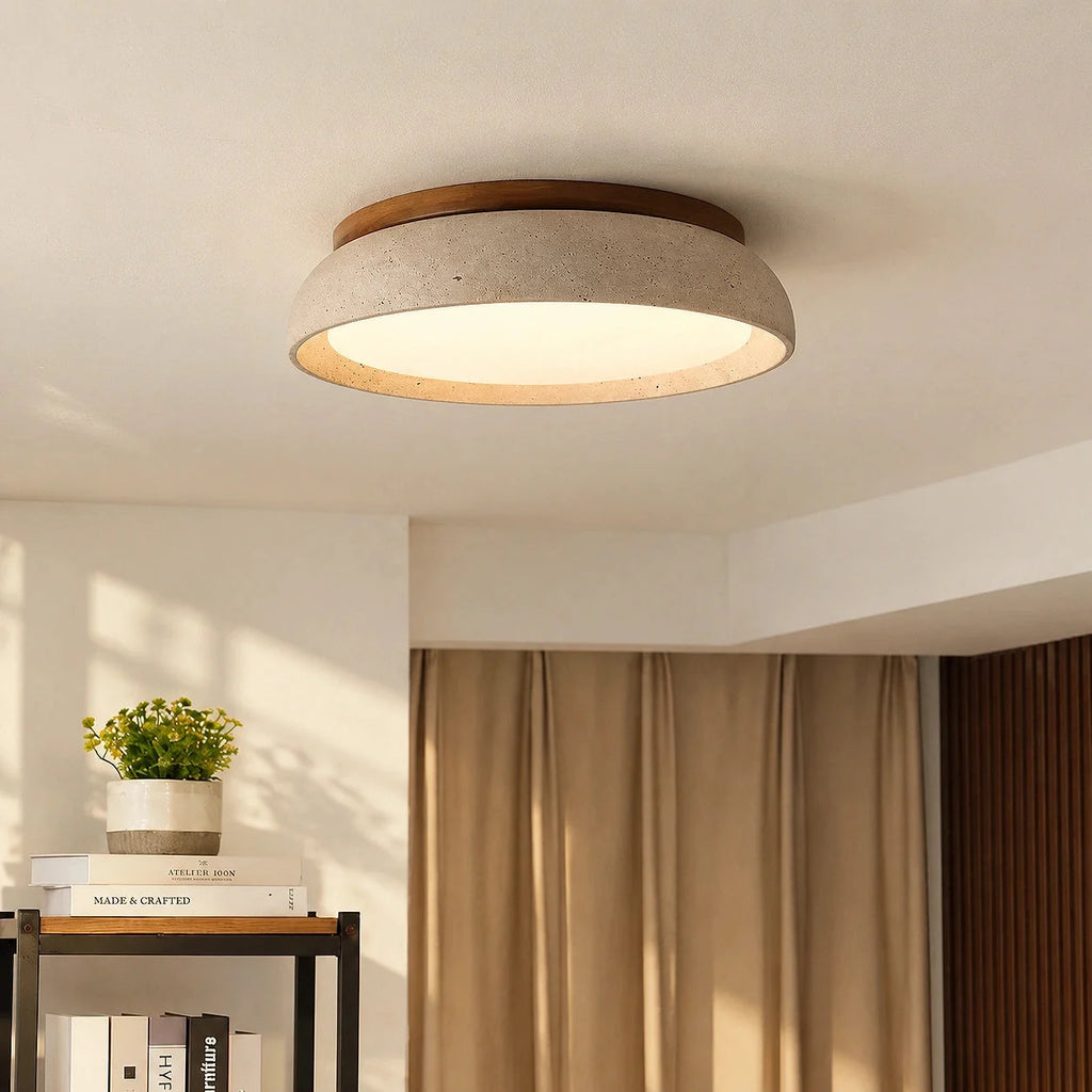 Round travertine flush ceiling light