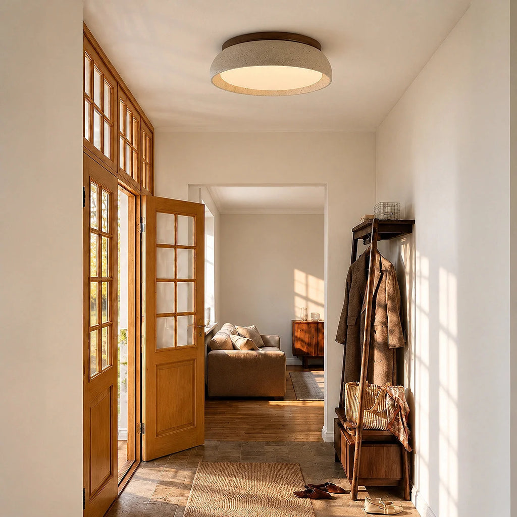 Round travertine flush ceiling light