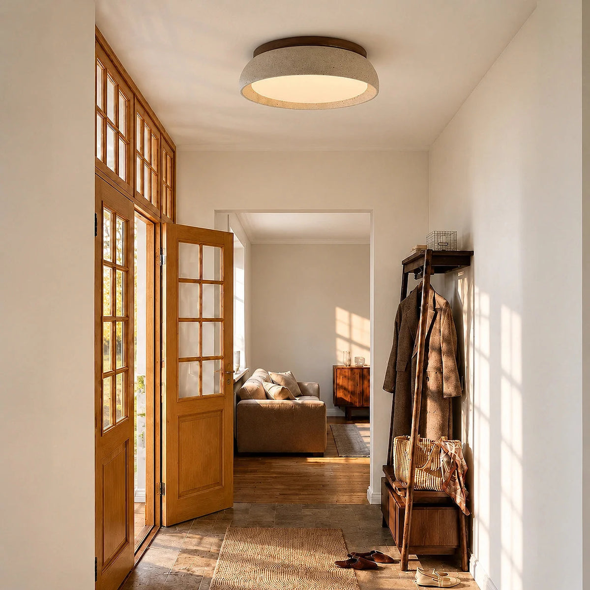 Round travertine flush ceiling light