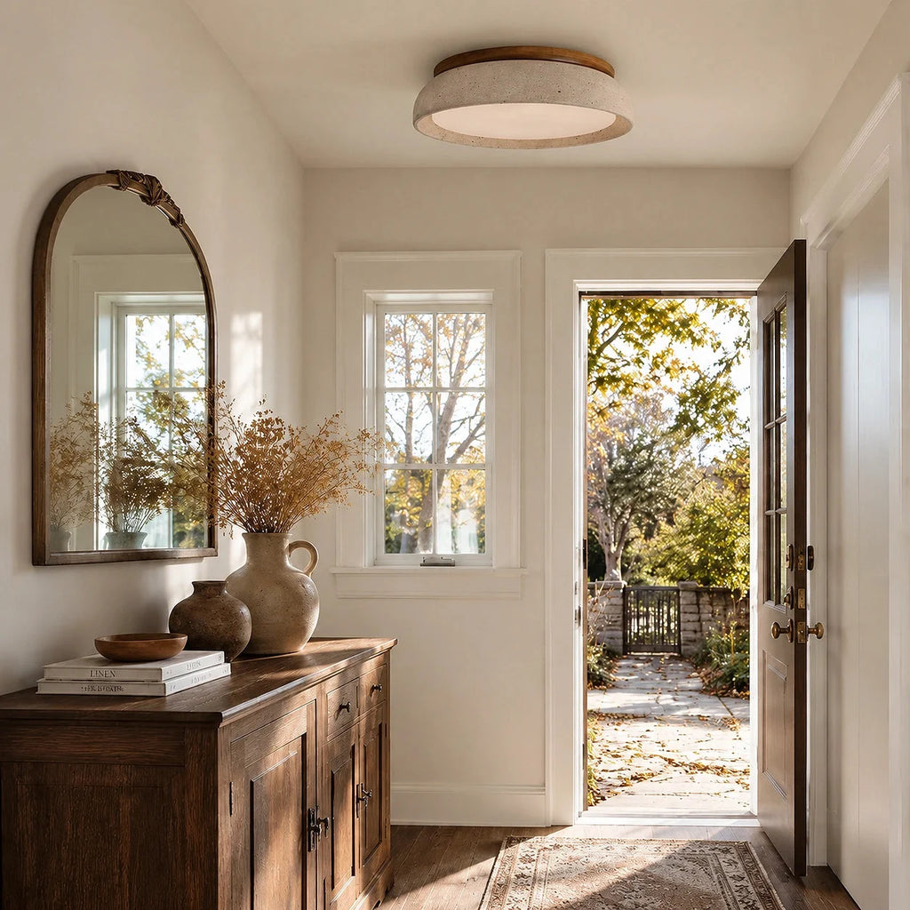 Round travertine flush ceiling light