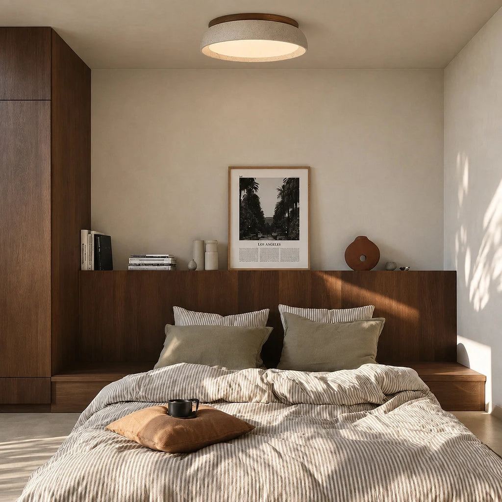 Round travertine flush ceiling light
