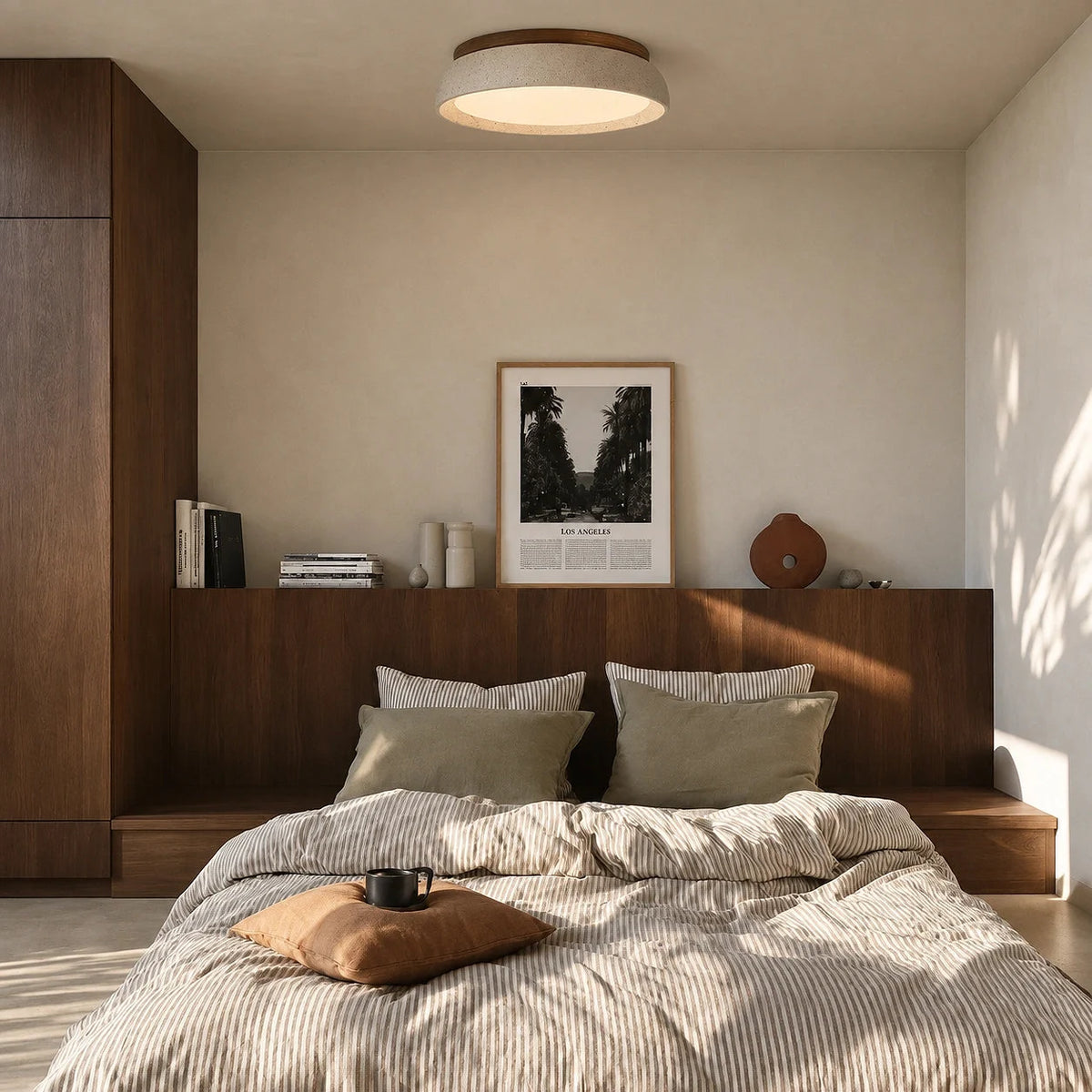 Round travertine flush ceiling light