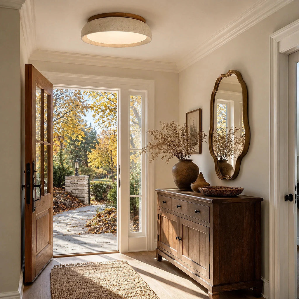 Round travertine flush ceiling light