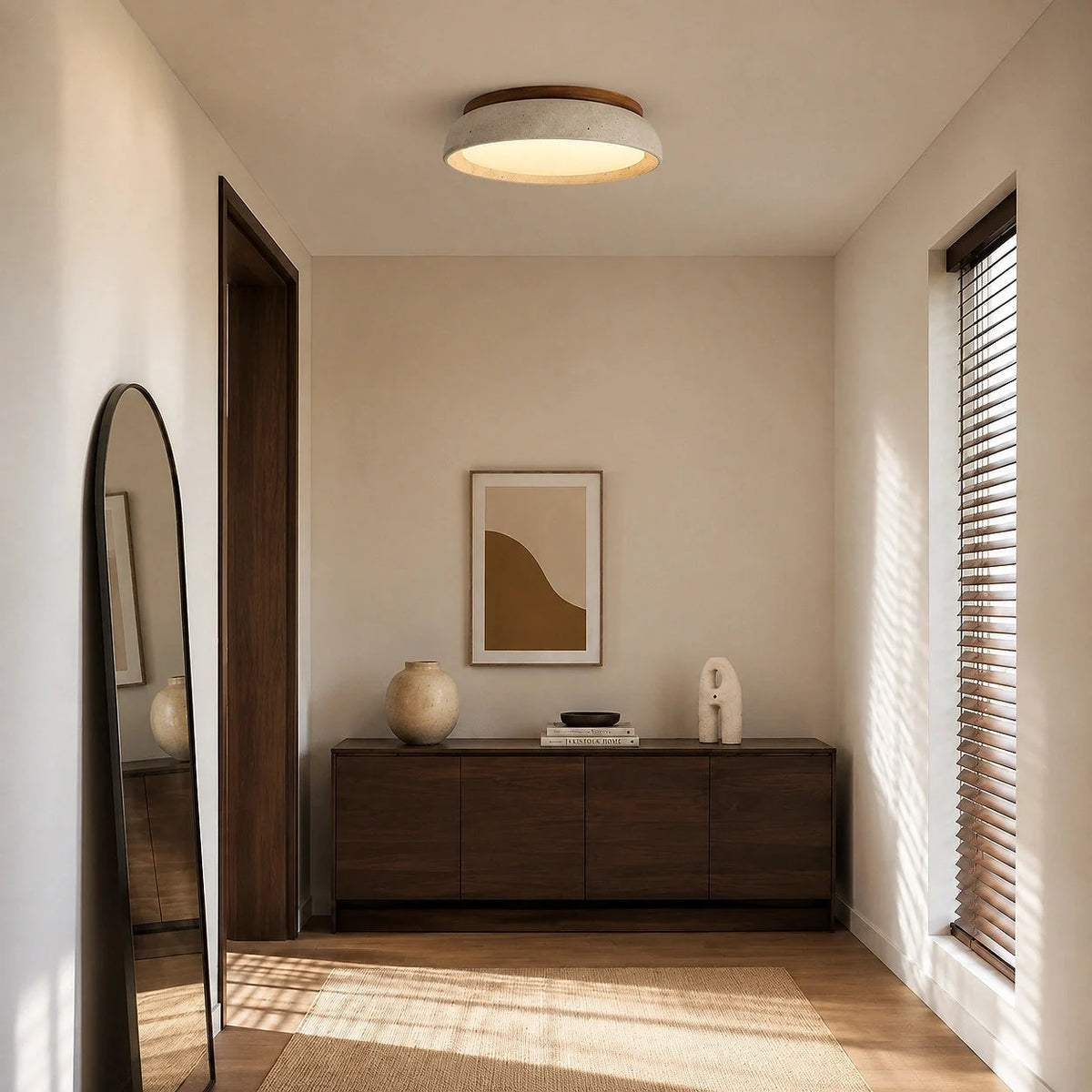 Round travertine flush ceiling light
