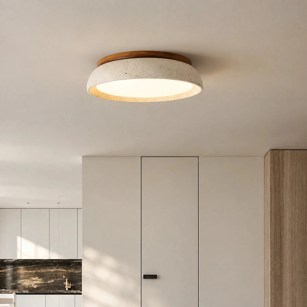 Round travertine flush ceiling light