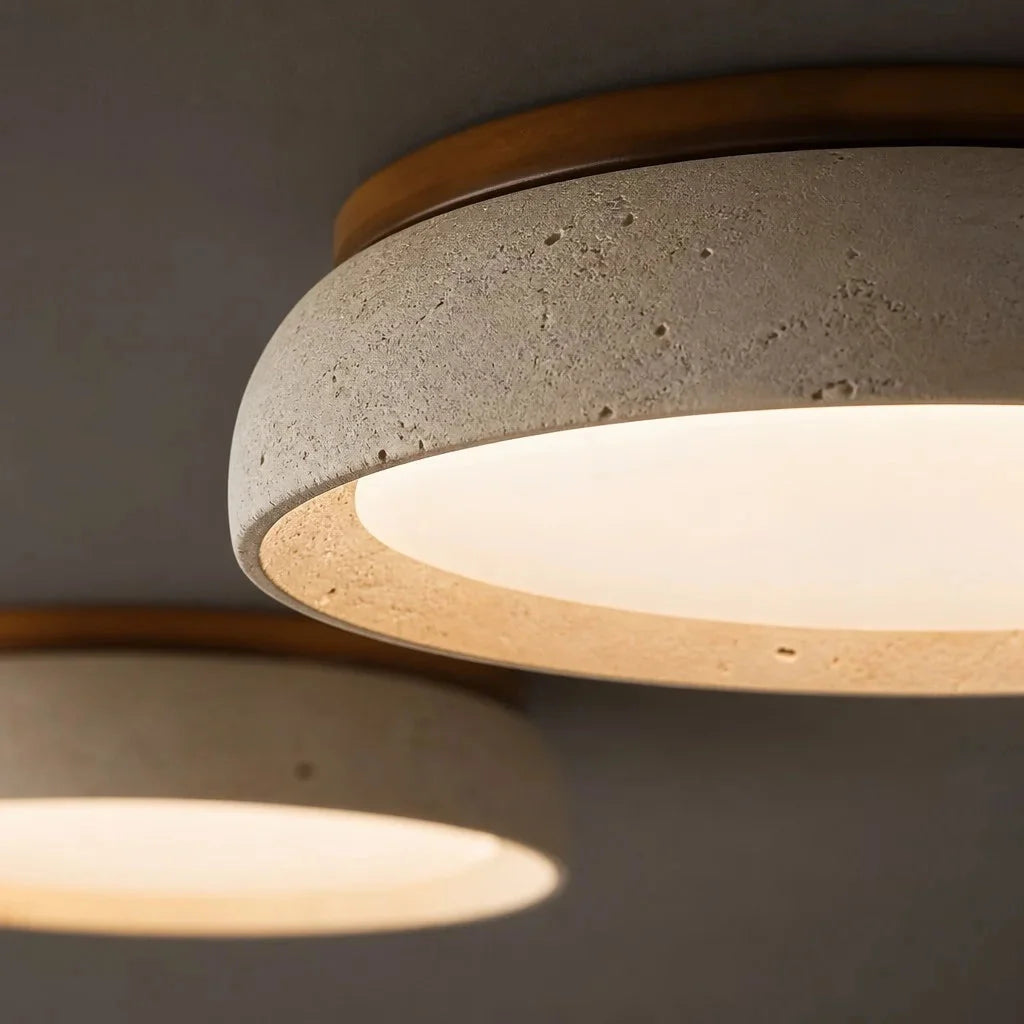 Round travertine flush ceiling light
