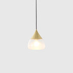 Sandblasted glass cone pendant, with champagne gold cap, lit