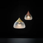 Sandblasted glass cone pendant, close-up of the frosted glass shades