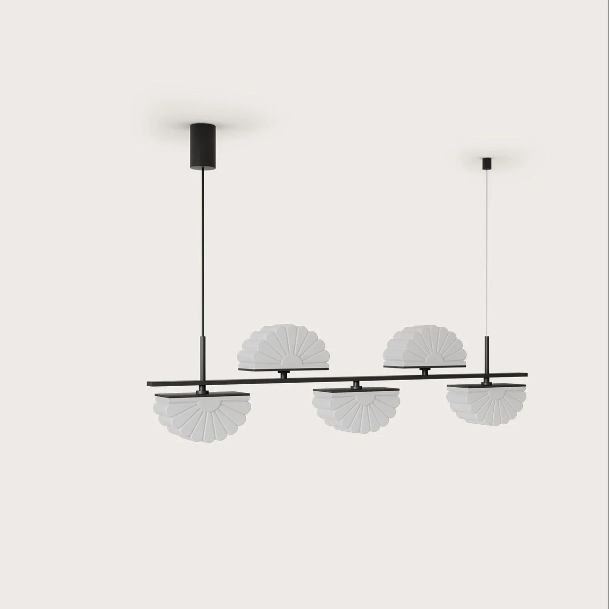 Scalloped opal glass linear pendant, in matte black
