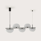 Scalloped opal glass linear pendant, in matte black, front view