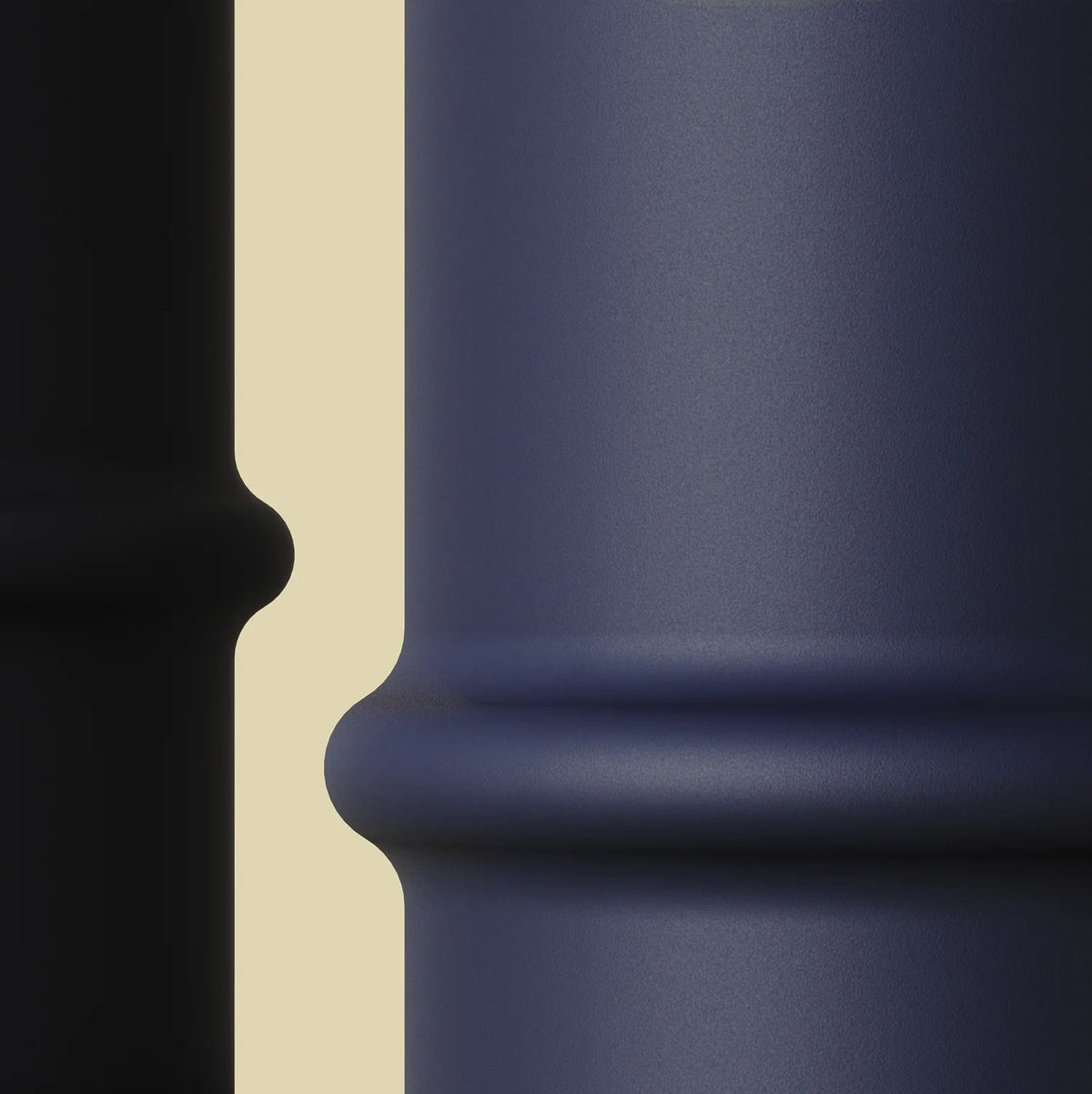 Segmented ceramic column table lamp, close-up of a navy jointed section