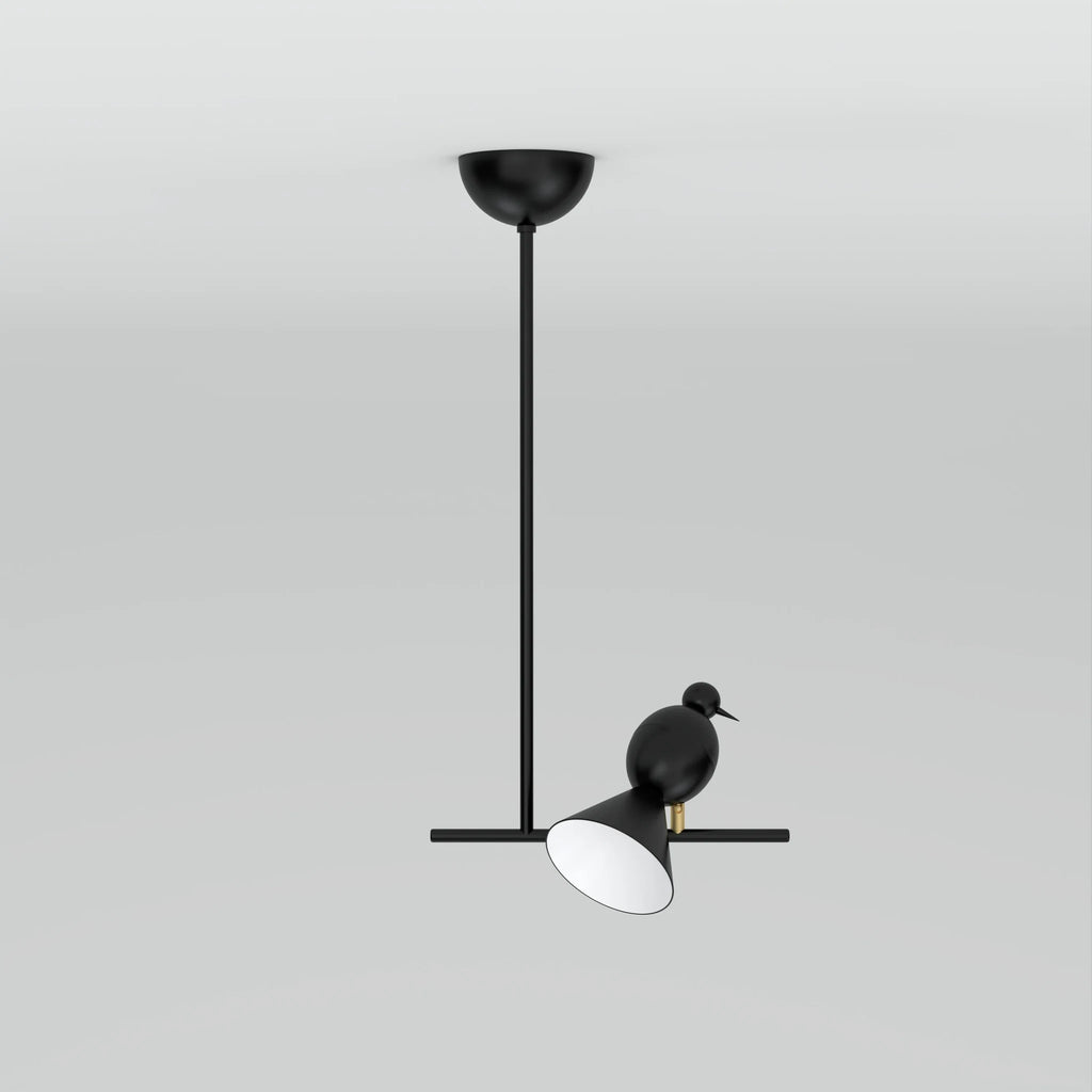 Single-bird T-bar pendant, in black with a white reflector