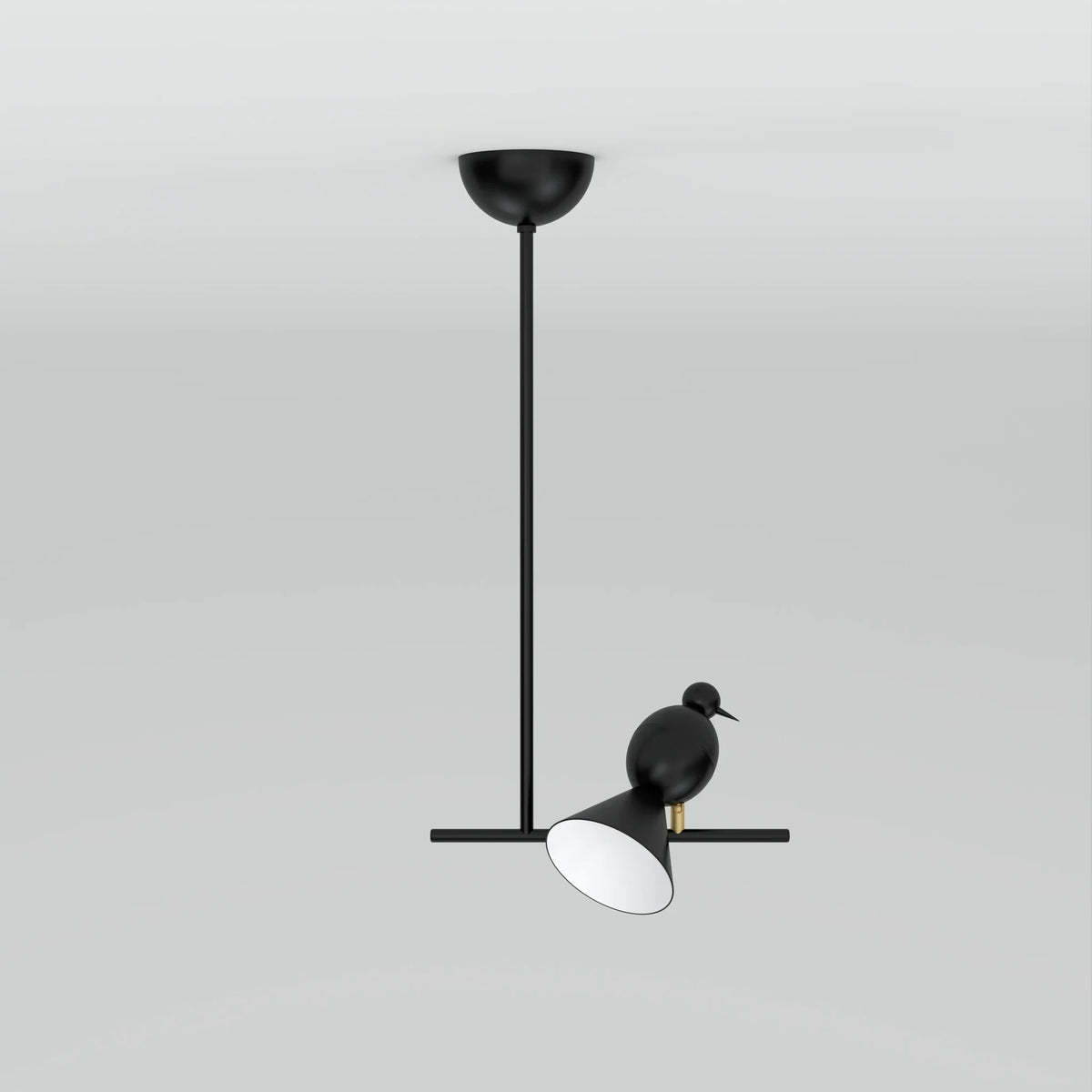 Single-bird T-bar pendant, in black with a white reflector
