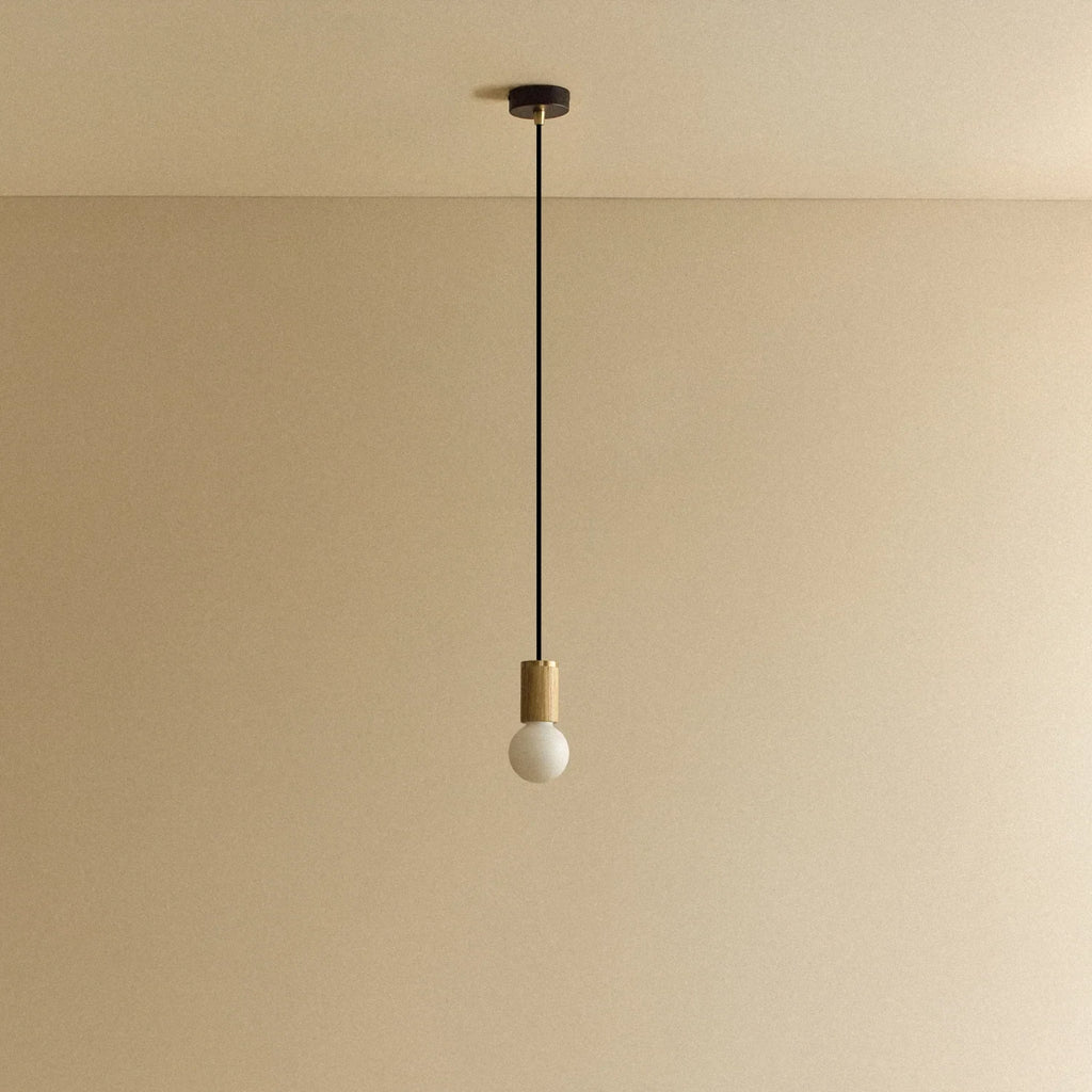 Small dim-to-warm globe pendant, oak, unlit