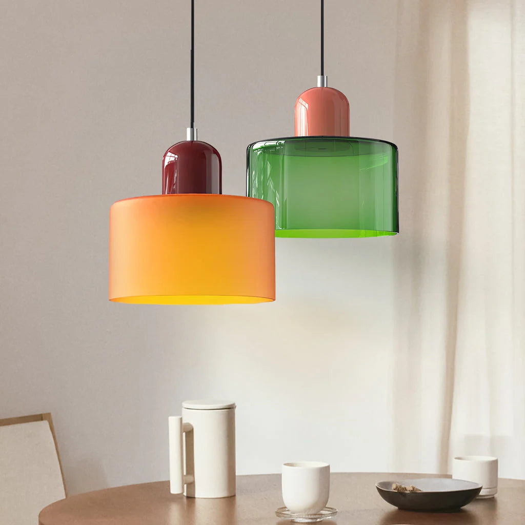 Small glass drum pendant light