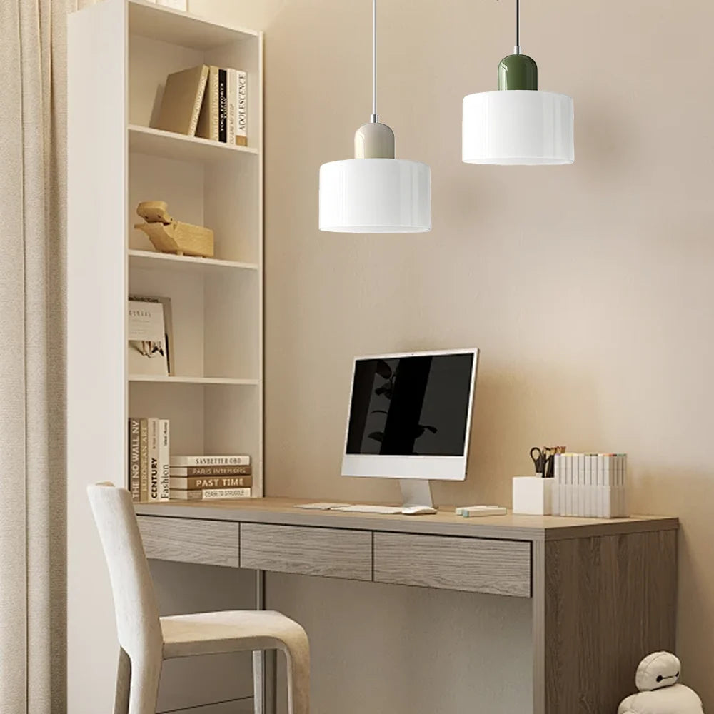 Small glass drum pendant light