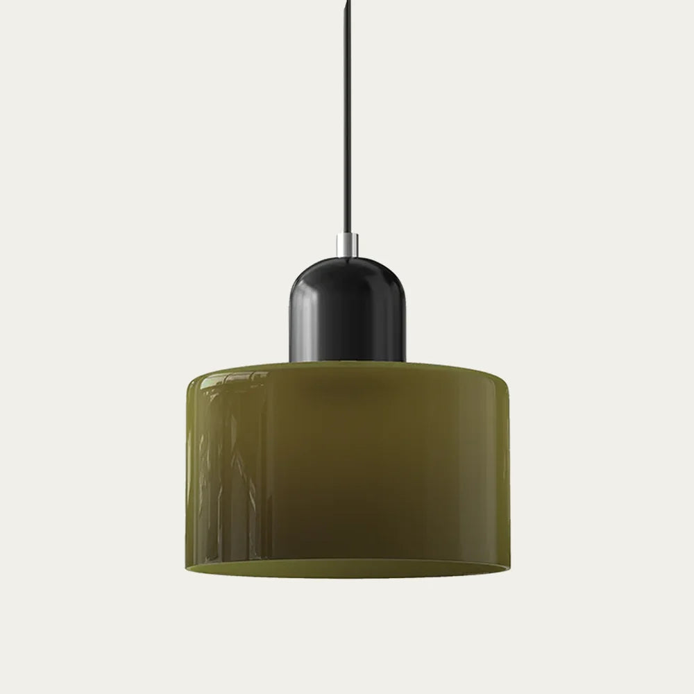 Small glass drum pendant light, Black, Cedar Green