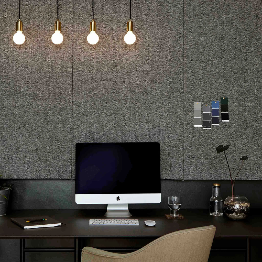 Small opal sphere pendant, a row above a home office desk
