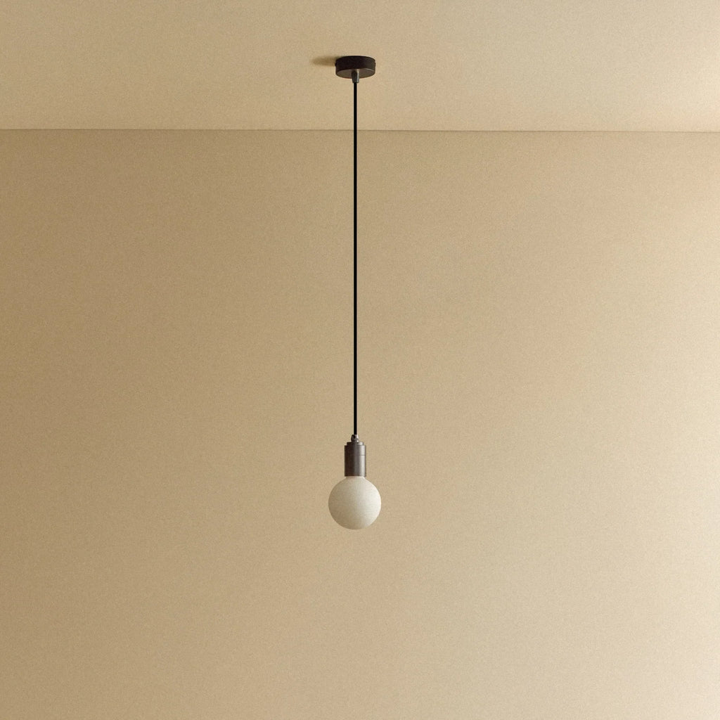 Small squat matte white glass pendant, graphite, unlit