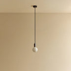 Small squat matte white glass pendant, graphite, unlit