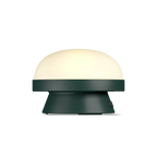 Cordless solar dome table lamp in forest green, lit, side view