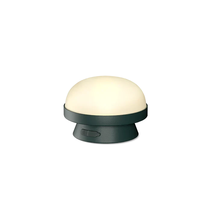 Cordless solar dome table lamp in forest green