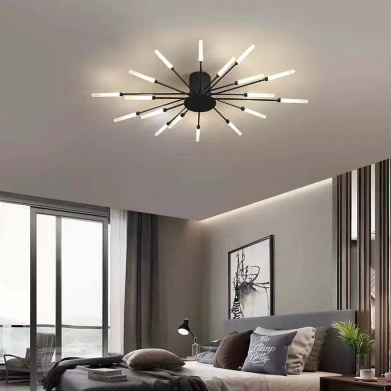 Starburst LED flush ceiling light, Black, 18W, 80cm, Neutral White
