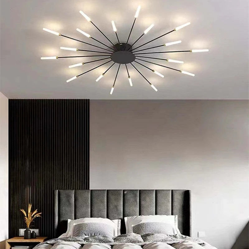 Starburst LED flush ceiling light, Black, 20W, 105cm, Neutral White