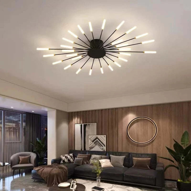 Starburst LED flush ceiling light, Black, 28W spiral, 105cm, Neutral White