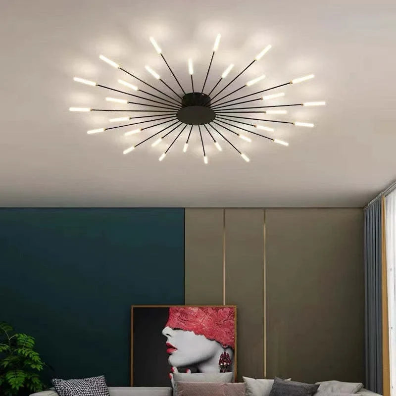 Starburst LED flush ceiling light, Black, 30W, 128cm, Neutral White