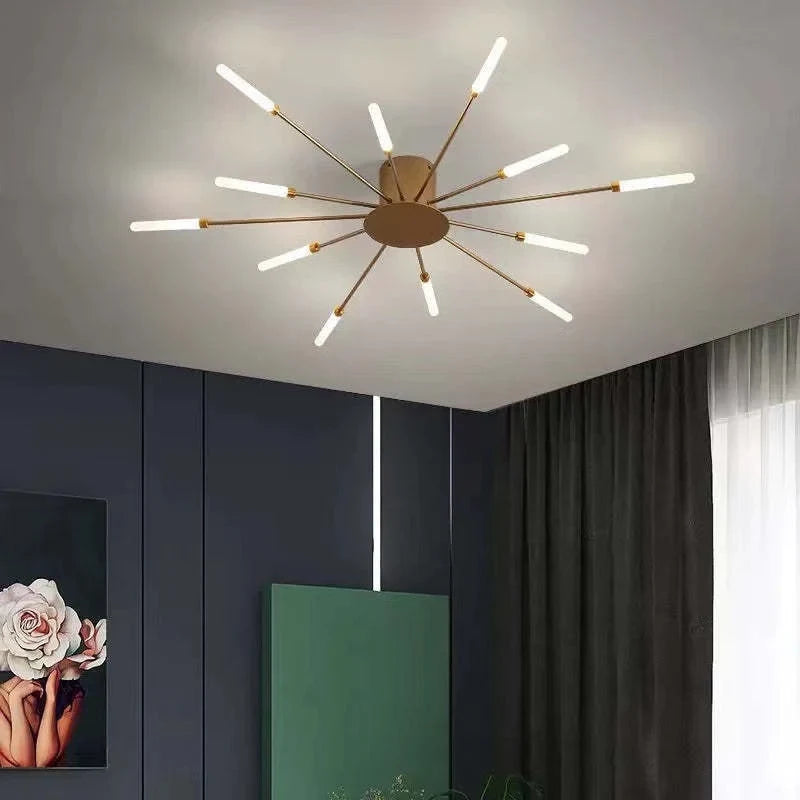 Starburst LED flush ceiling light, Gold, 12W, 80cm, Neutral White