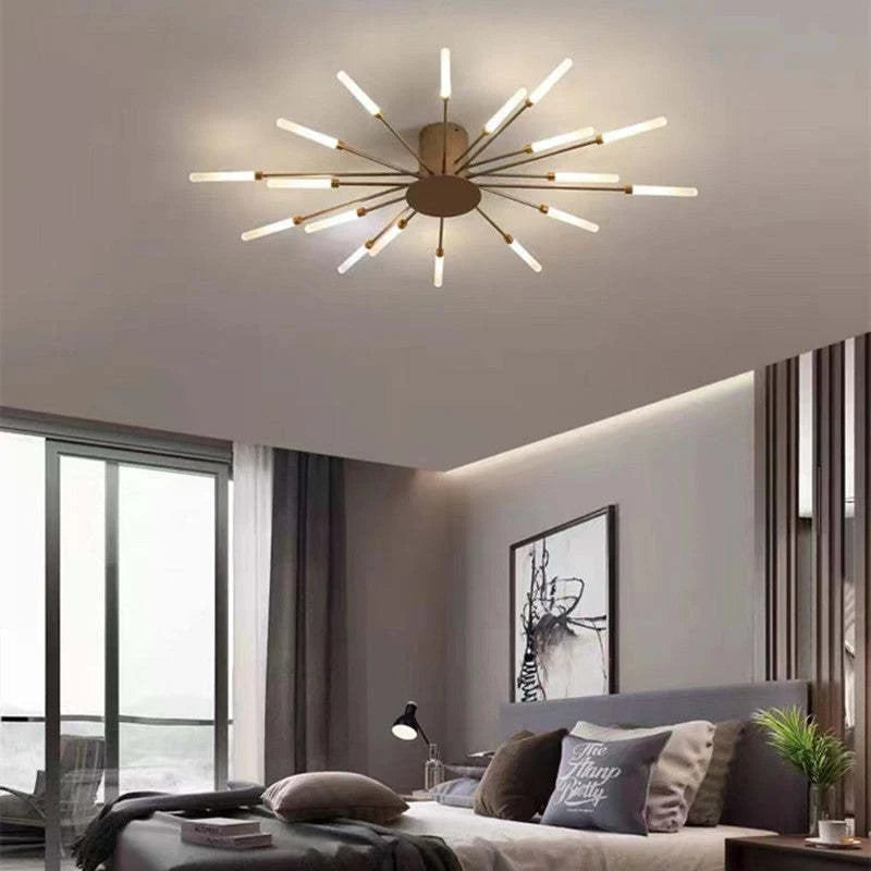 Starburst LED flush ceiling light, Gold, 18W, 80cm, Neutral White