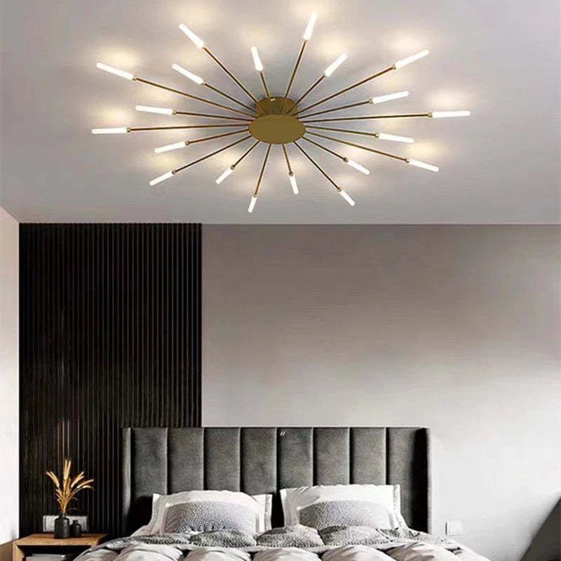 Starburst LED flush ceiling light, Gold, 20W, 105cm, Neutral White