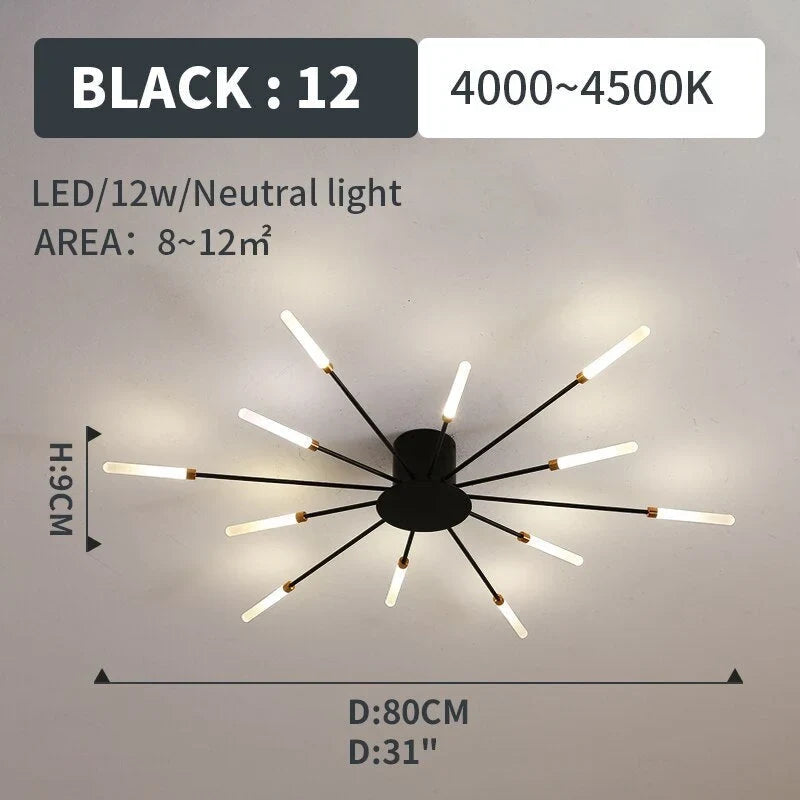 Starburst LED flush ceiling light, size and specification card
