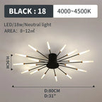 Starburst LED flush ceiling light, size and specification card