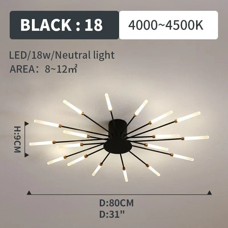 Starburst LED flush ceiling light, size and specification card