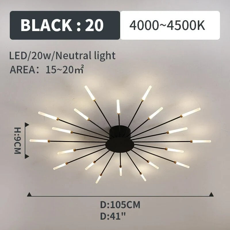 Starburst LED flush ceiling light, size and specification card