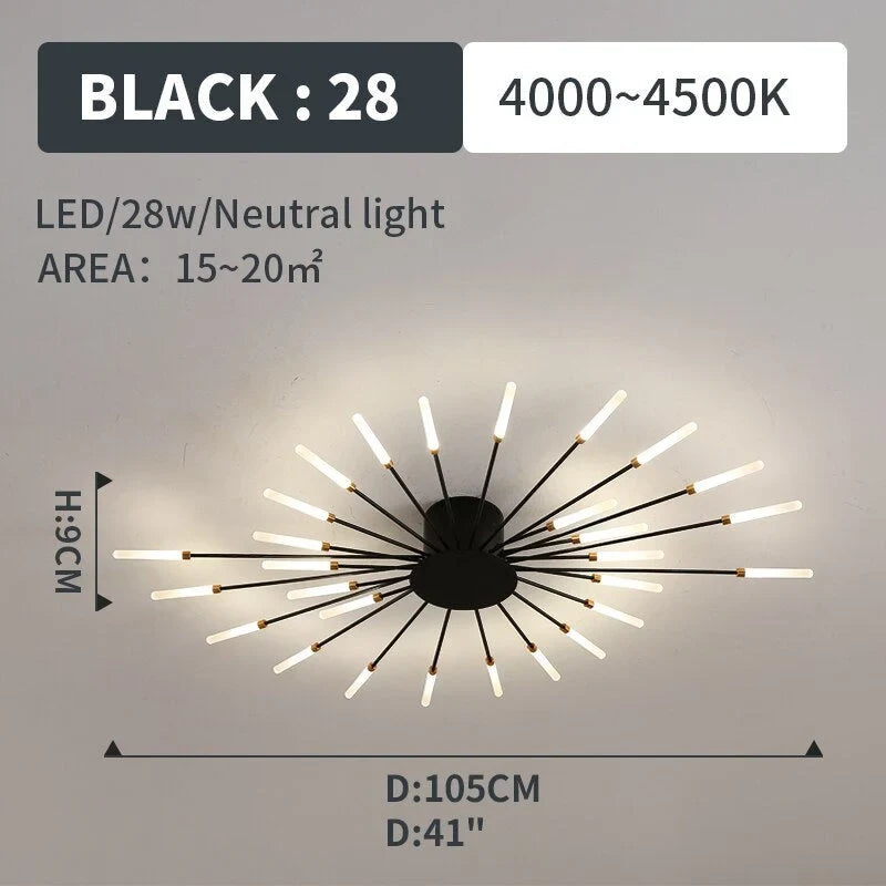 Starburst LED flush ceiling light, size and specification card