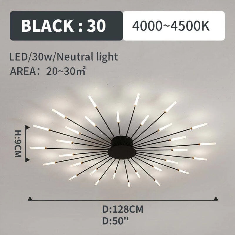Starburst LED flush ceiling light, size and specification card