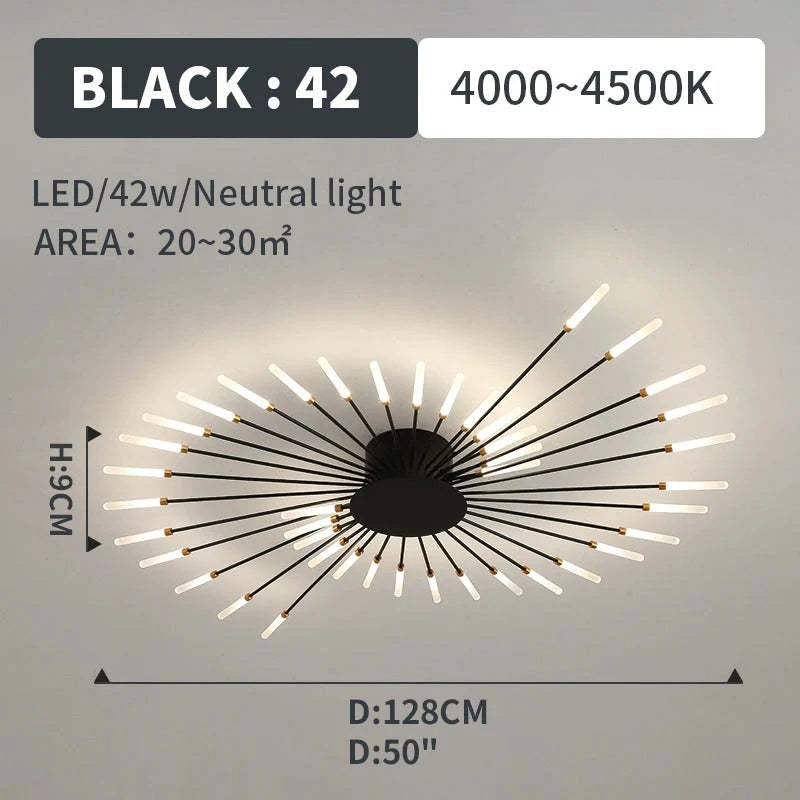 Starburst LED flush ceiling light, size and specification card