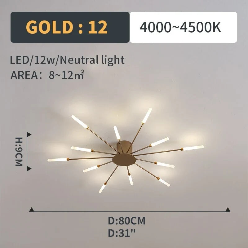 Starburst LED flush ceiling light, size and specification card