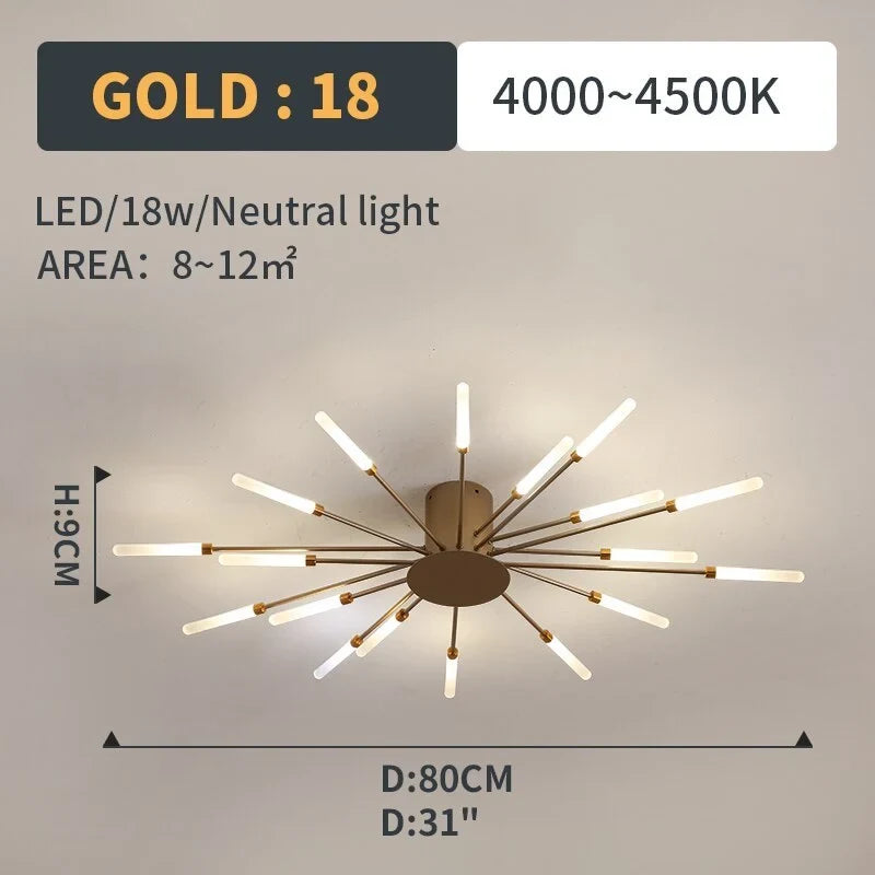 Starburst LED flush ceiling light, size and specification card