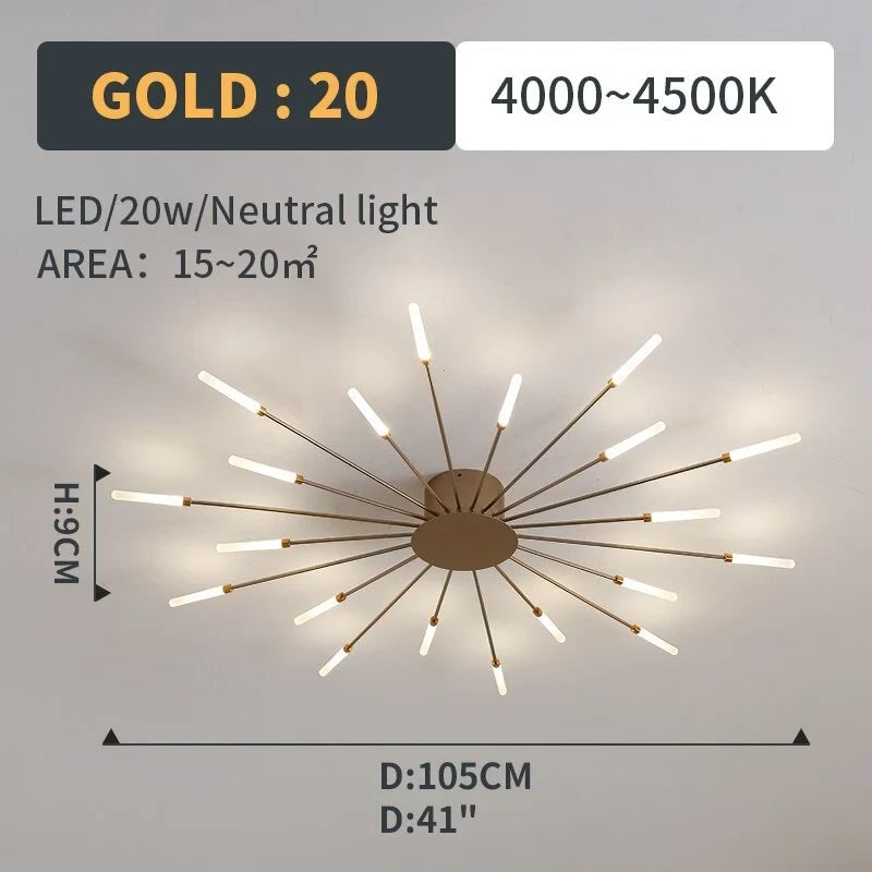 Starburst LED flush ceiling light, size and specification card