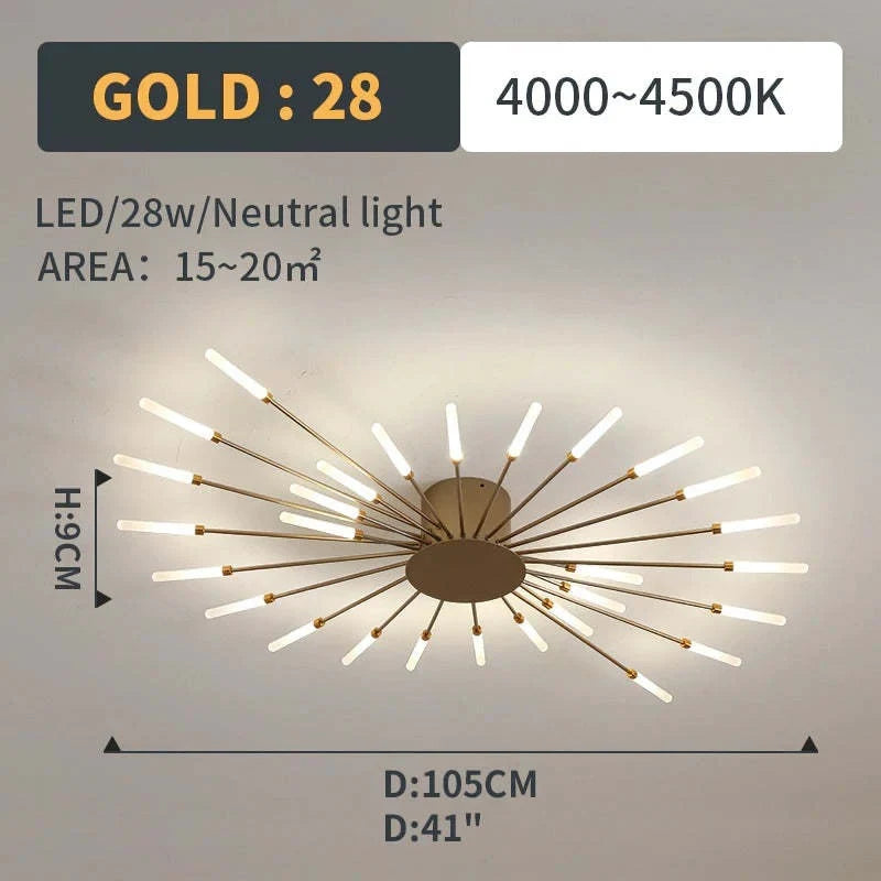 Starburst LED flush ceiling light, size and specification card