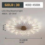 Starburst LED flush ceiling light, size and specification card